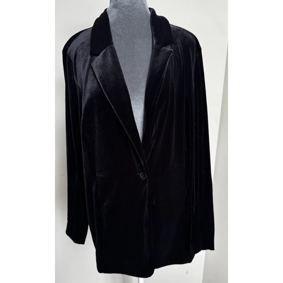 J Jill Wearever Black Velvet Knit Blazer L Classic Whimsigoth Old Money Glam - Picture 9 of 16